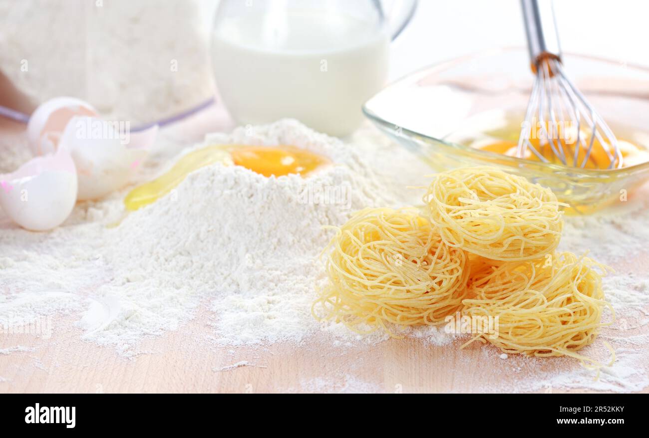 Baking ingredients for pasta and noodles Stock Photo Alamy