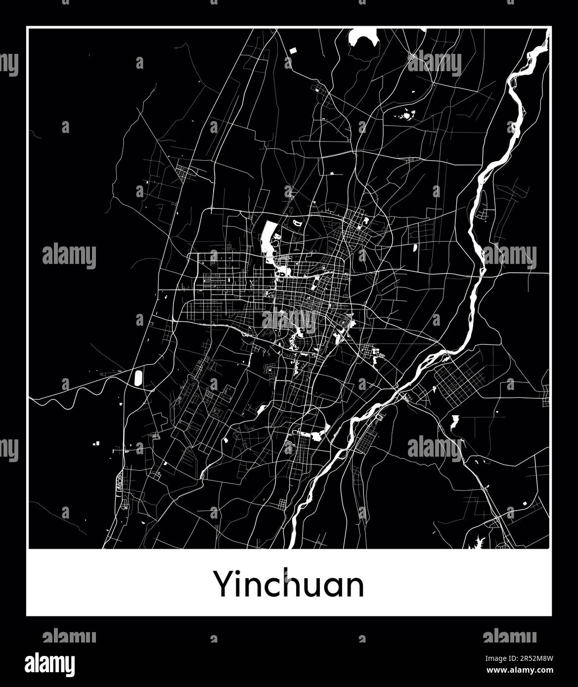 Minimal city map of Yinchuan (China Asia) Stock Vector