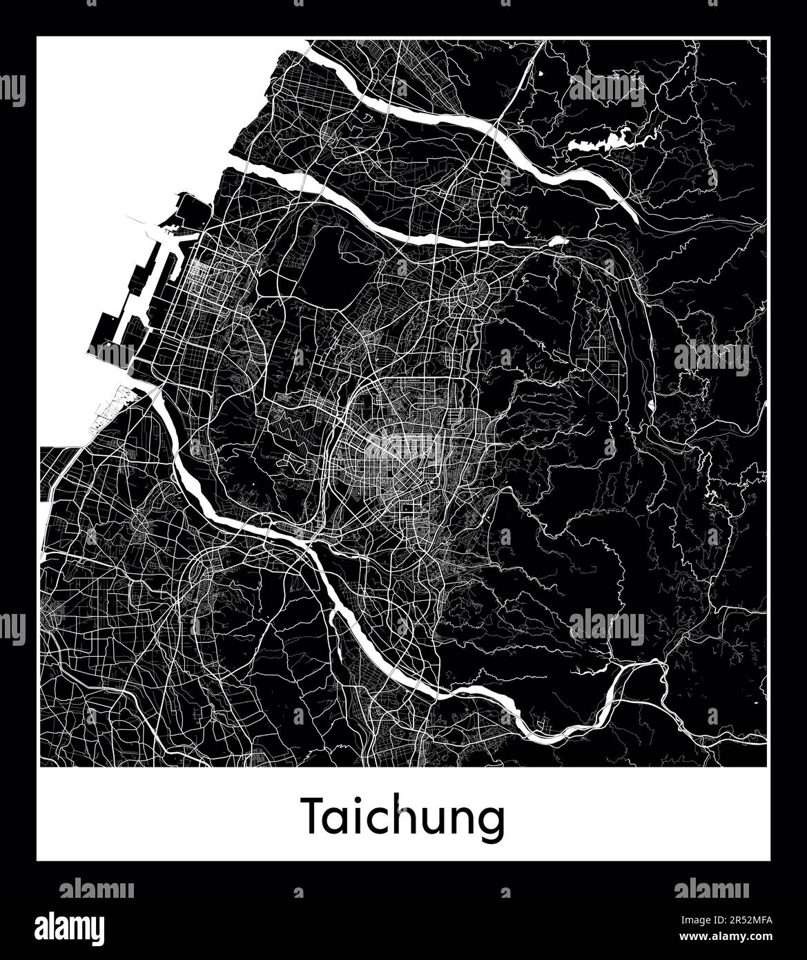 Minimal city map of Taichung (China Asia) Stock Vector