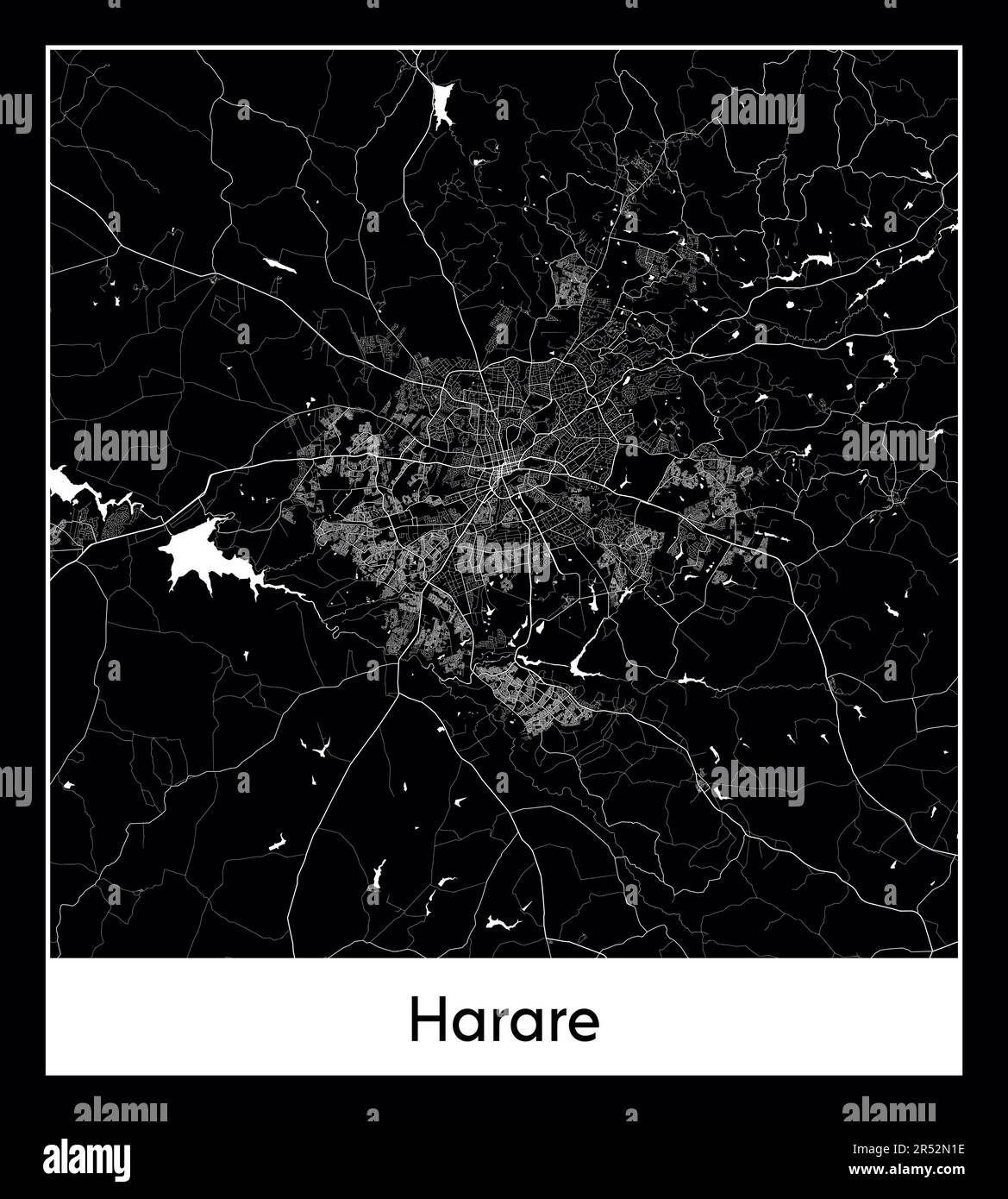 Minimal city map of Harare (Zimbabwe Africa) Stock Vector