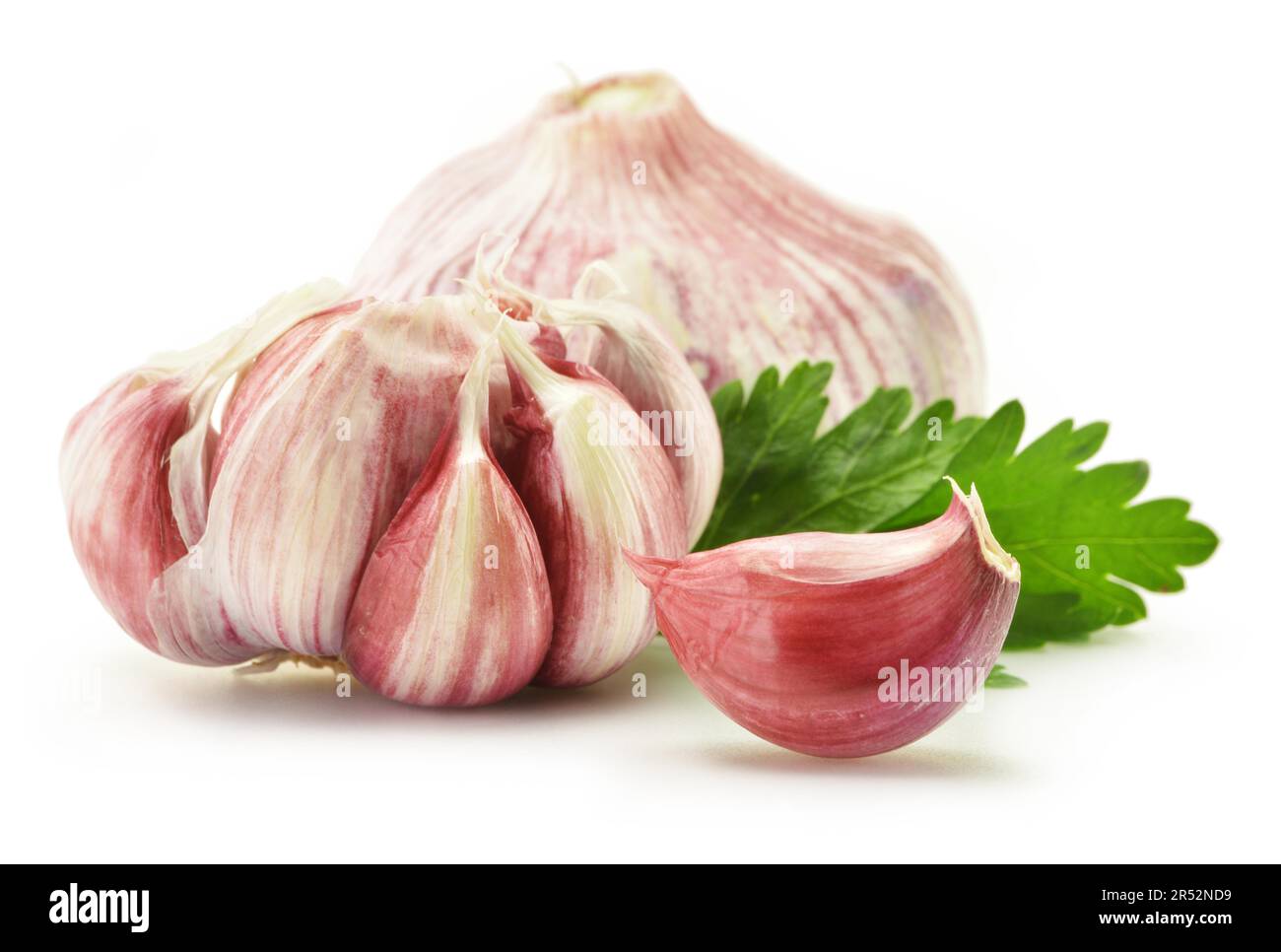 Fresh garlic with parsley isolated on white Stock Photo - Alamy