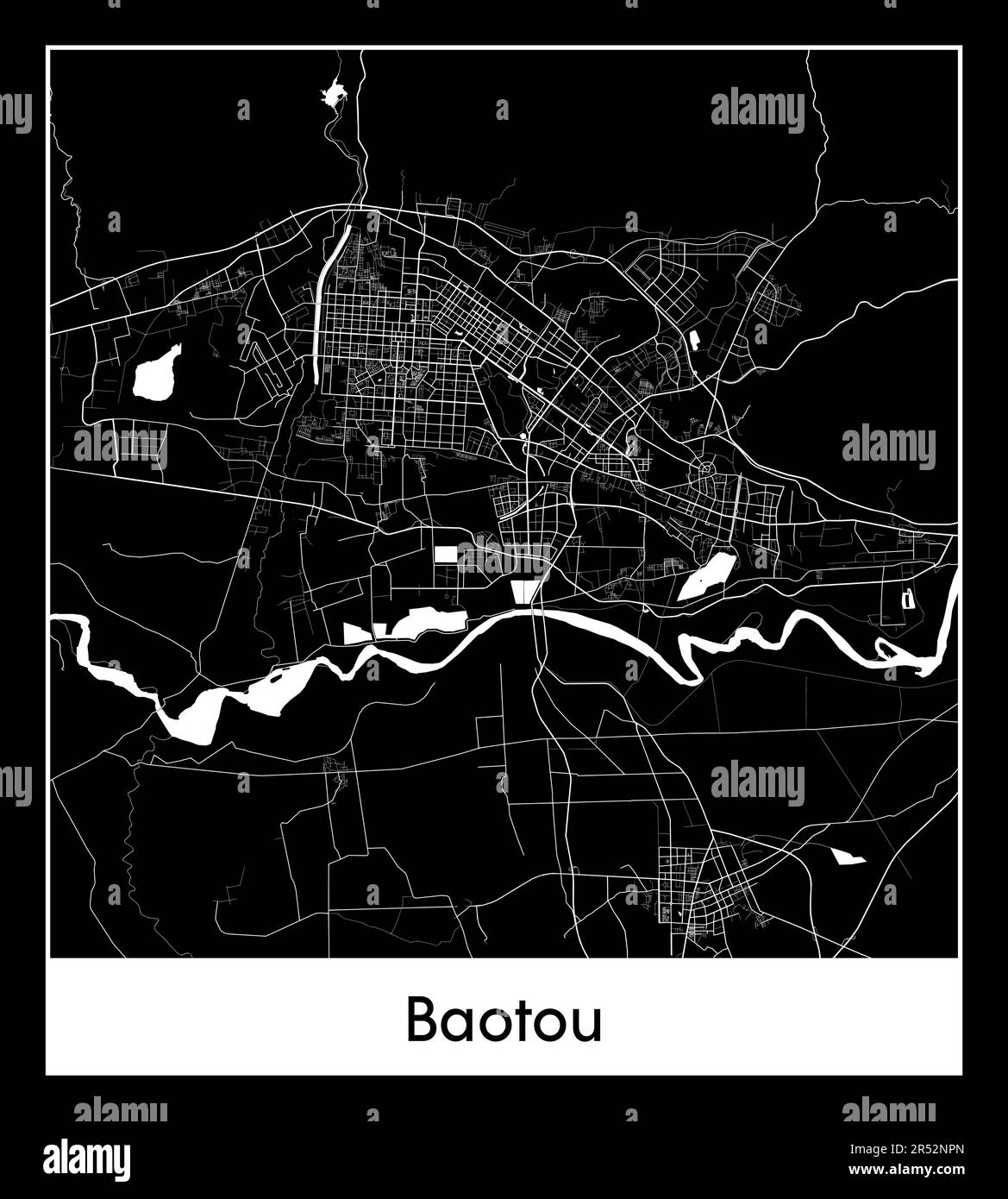 Minimal city map of Baotou (China Asia)Minimal city map of Baotou ...