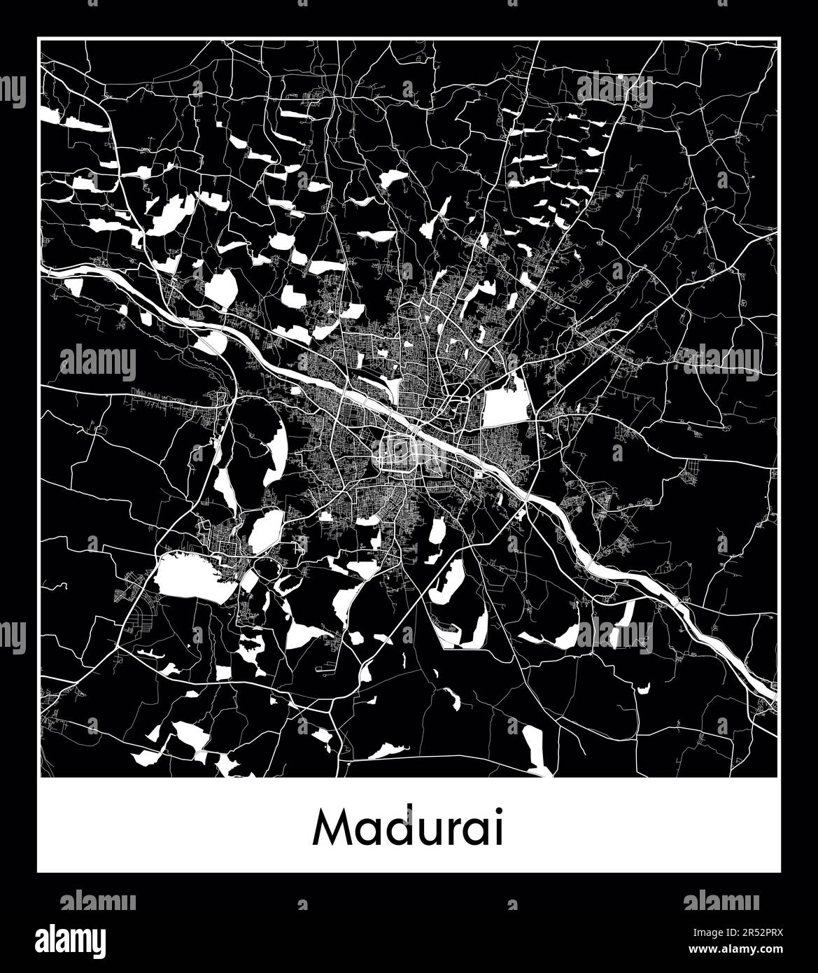 Minimal city map of Madurai (India Asia)Minimal city map of Madurai