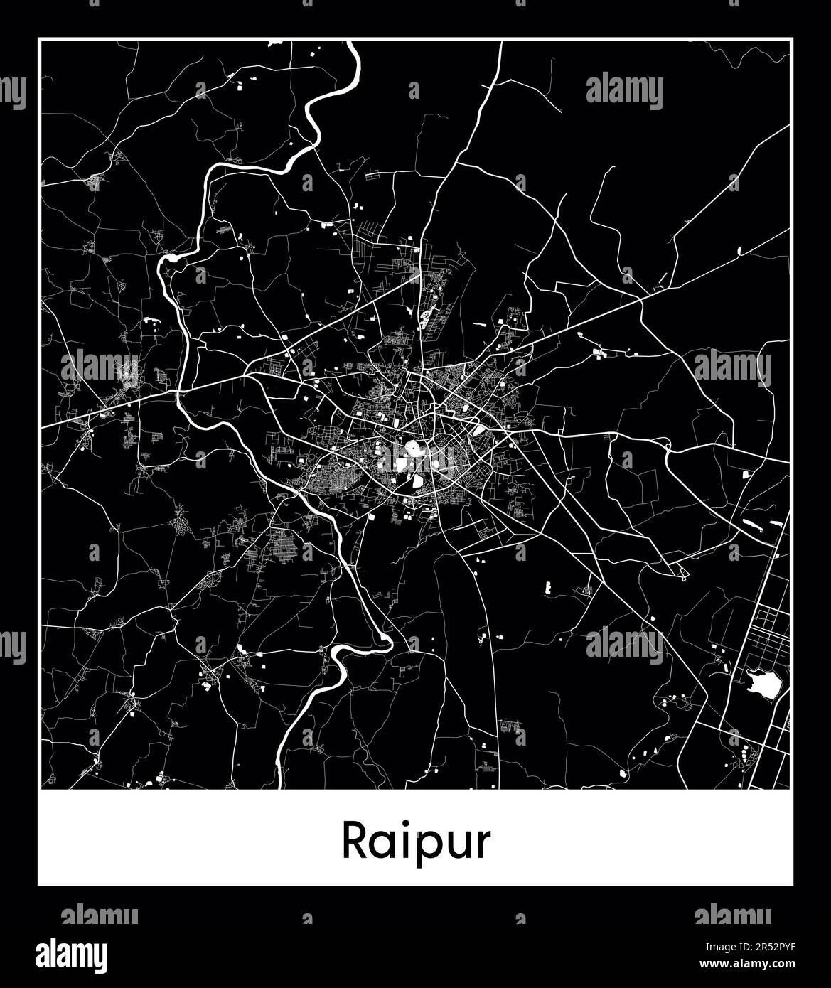 Minimal city map of Raipur (India Asia)Minimal city map of Raipur