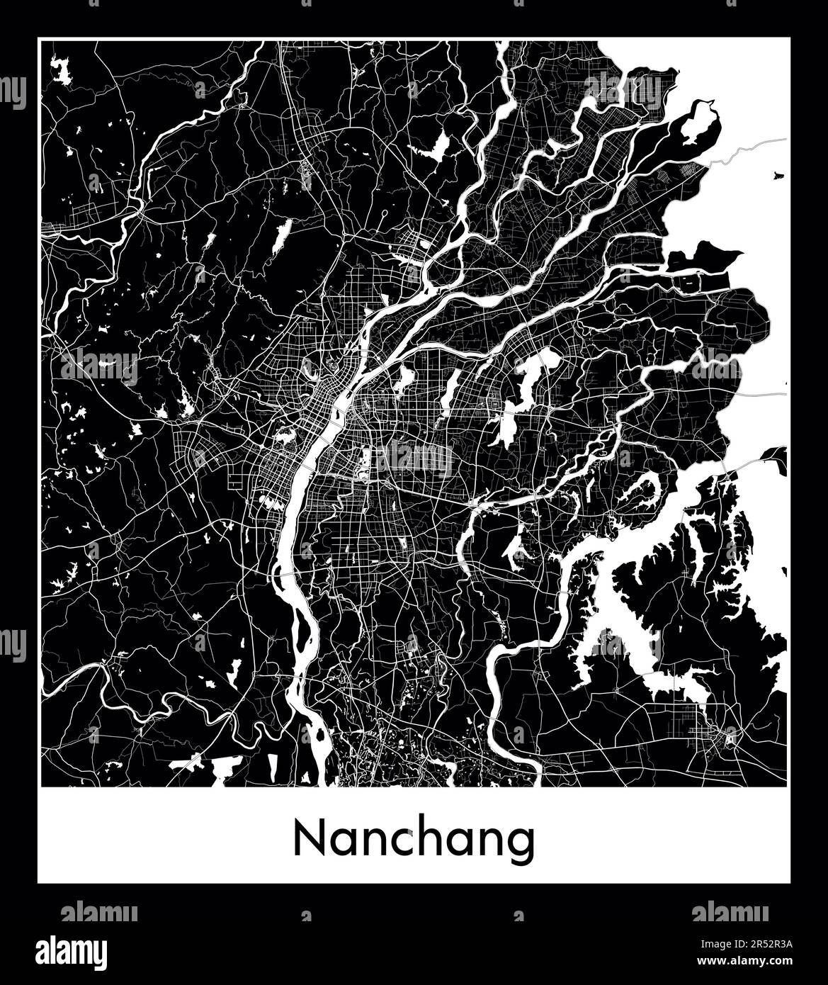 Minimal city map of Nanchang (China AsMinimal city map of Nanchang (China Asia)ia Stock Vector