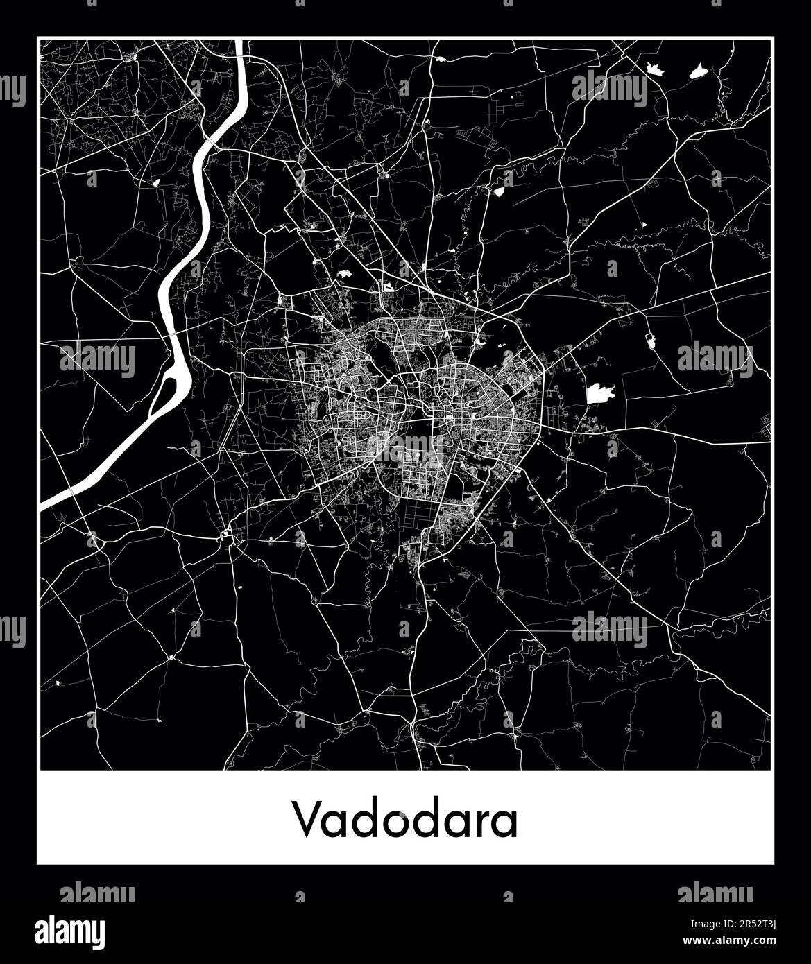 Minimal city map of Vadodara (India AsiaMinimal city map of Vadodara
