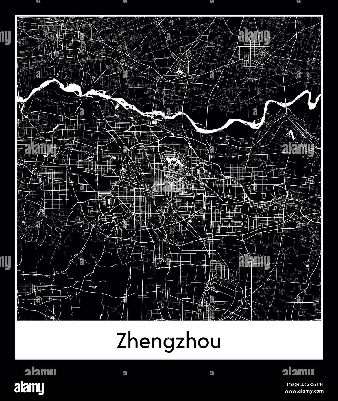 Minimal city map of Zhengzhou (China AMinimal city map of Zhengzhou (China Asia)sia) Stock Vector