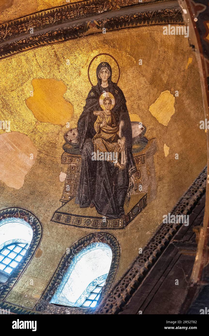 Apse wall mosaic of the Theotokos, Virgin Mary with Child, Hagia Sophia