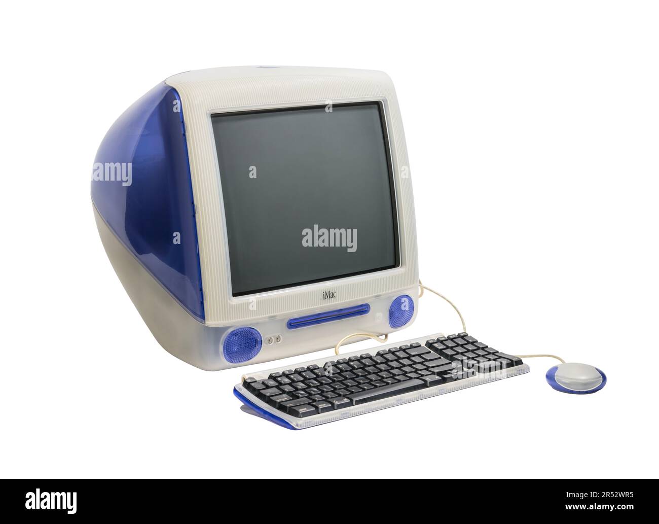 Los Angeles, California, USA - May 29, 2023:  Illustrative editorial photograph of vintage 1999 Apple iMac desktop computer, keyboard and mouse. Stock Photo