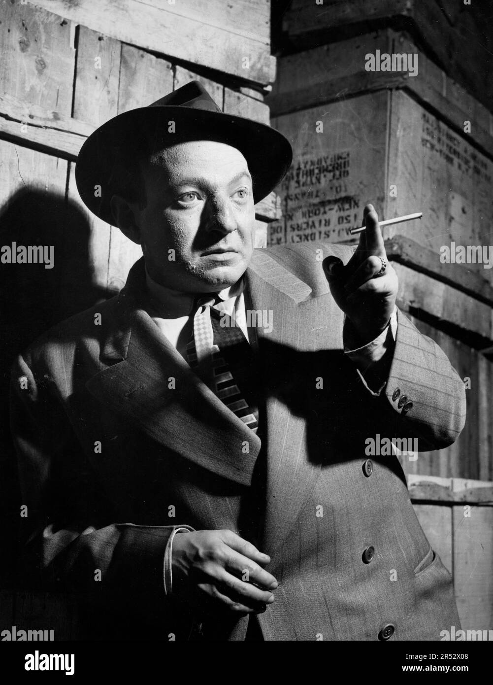 Robert H. Harris (1911-1981), American Actor, Character Portrait,  half-length, smoking cigarette, 1950's Stock Photo