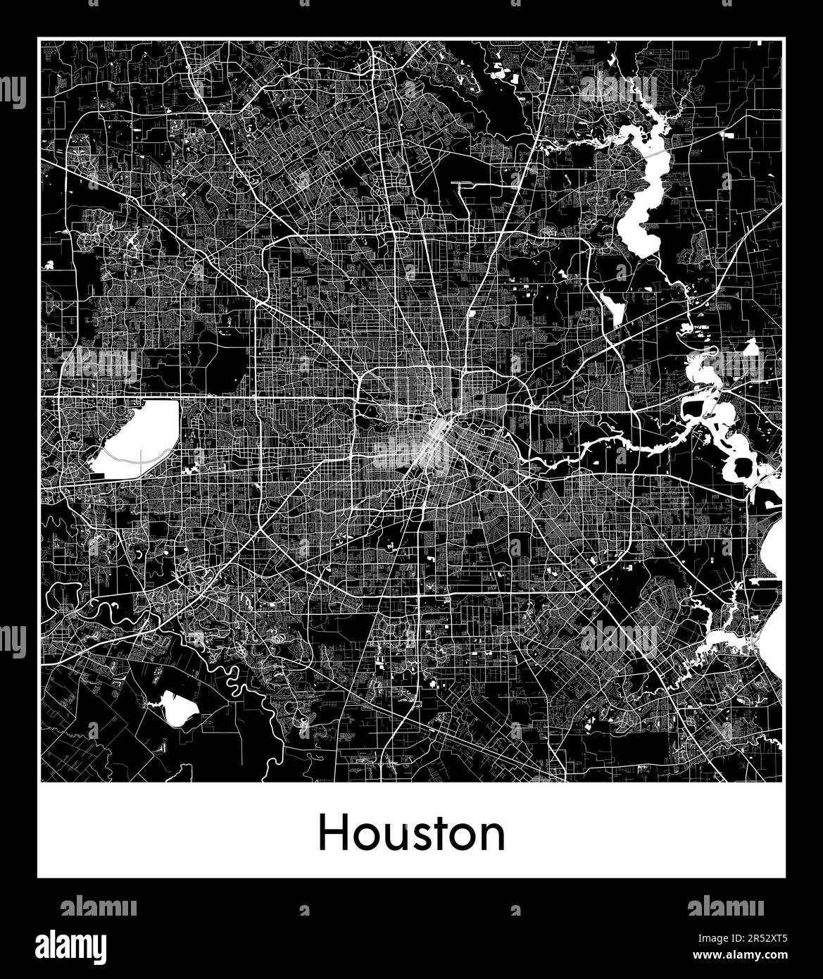 Minimal city map of Houston United - Minimal City Map Of Houston United States North America 2R52XT5 