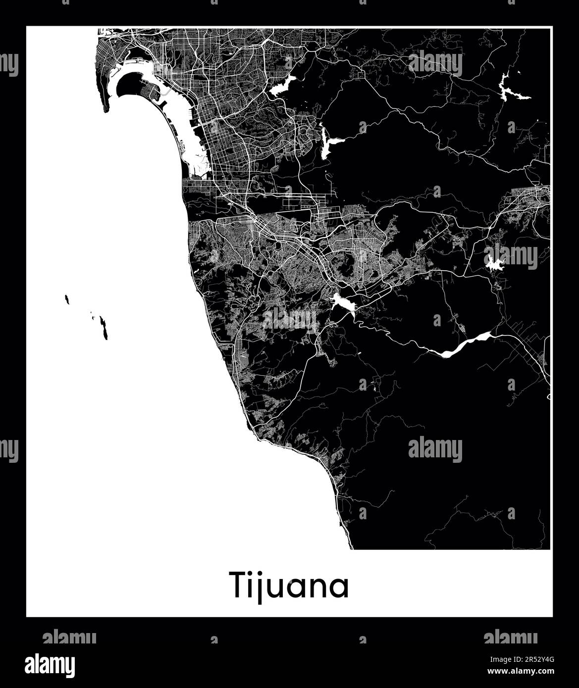 Minimal city map of Tijuana (Mexico North America Stock Vector Image