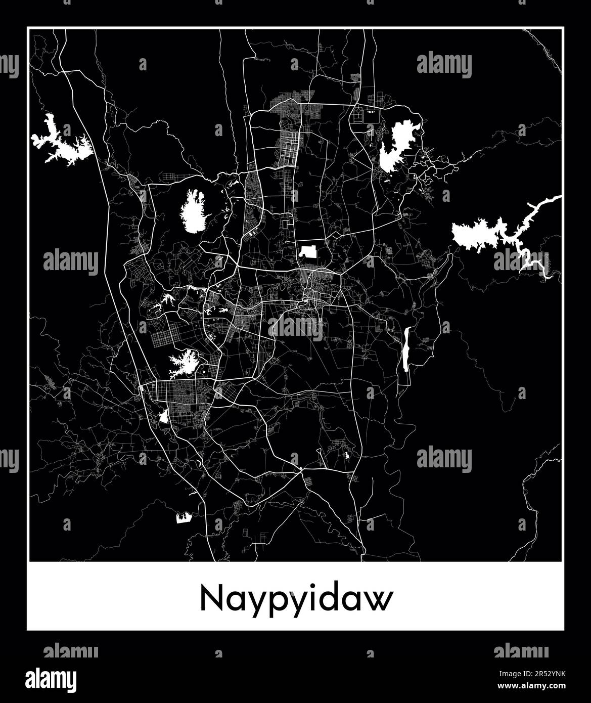 Minimal city map of Naypyidaw (MyanmaMinimal city map of Naypyidaw (Myanmar Asia)r Asia) Stock Vector