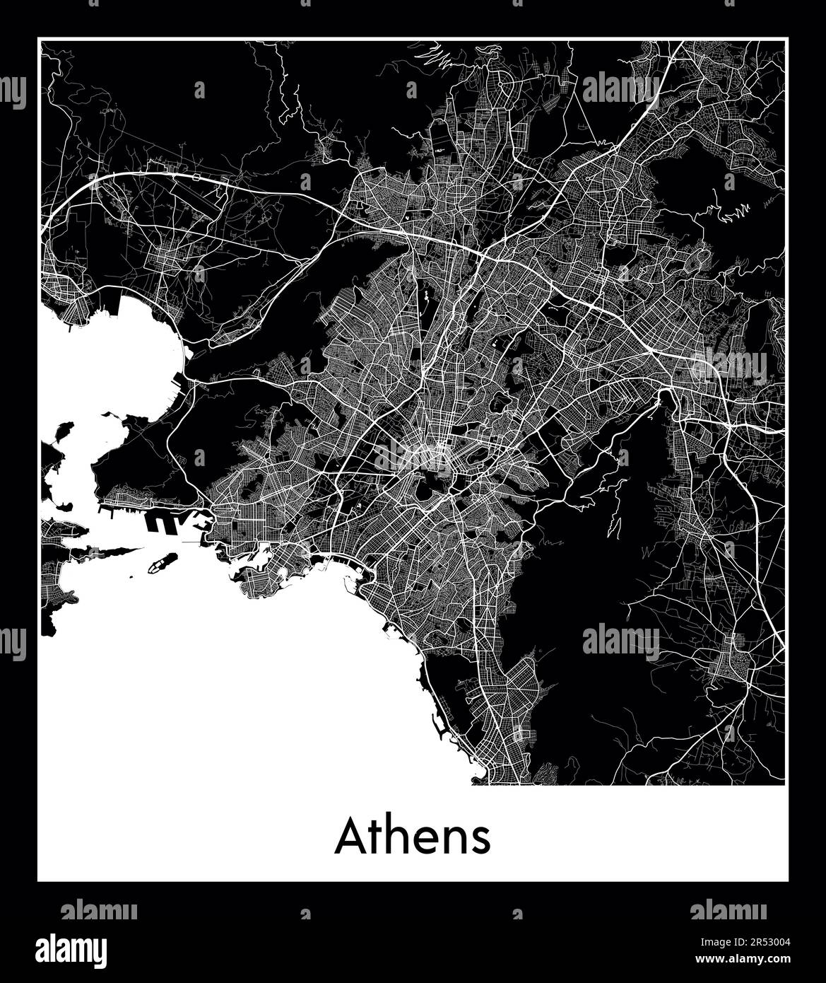 Minimal city map of Athens (Greece EuroMinimal city map of Athens (Greece Europe)pe) Stock Vector