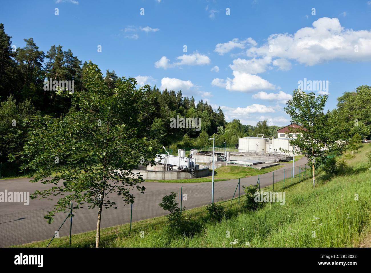 Sewage treatment plant in the middle of nature Stock Photo