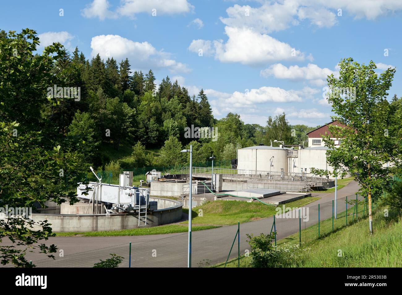 Sewage treatment plant in the middle of nature Stock Photo