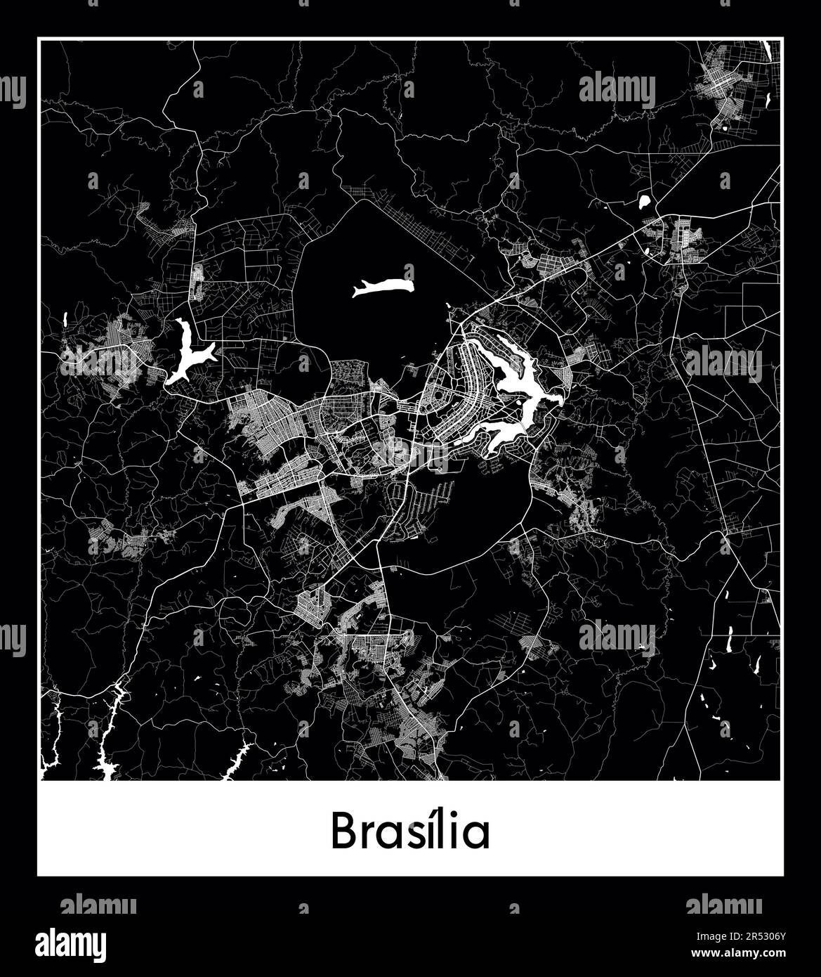 Minimal city map of Brasilia (Brazil South America Stock Vector Image