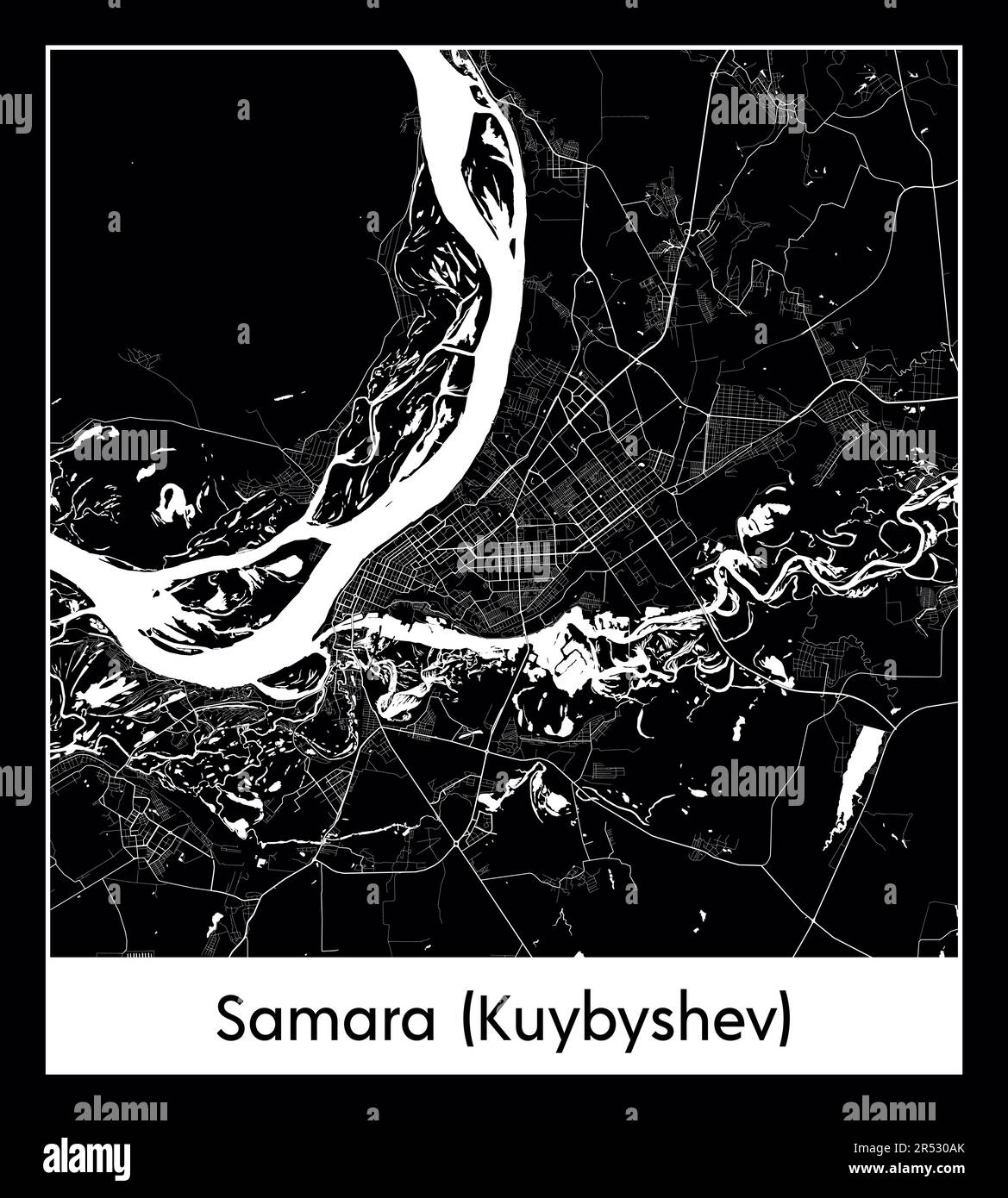 Minimal city map of Samara (Kuybyshev) (Russia Europe Stock Vector