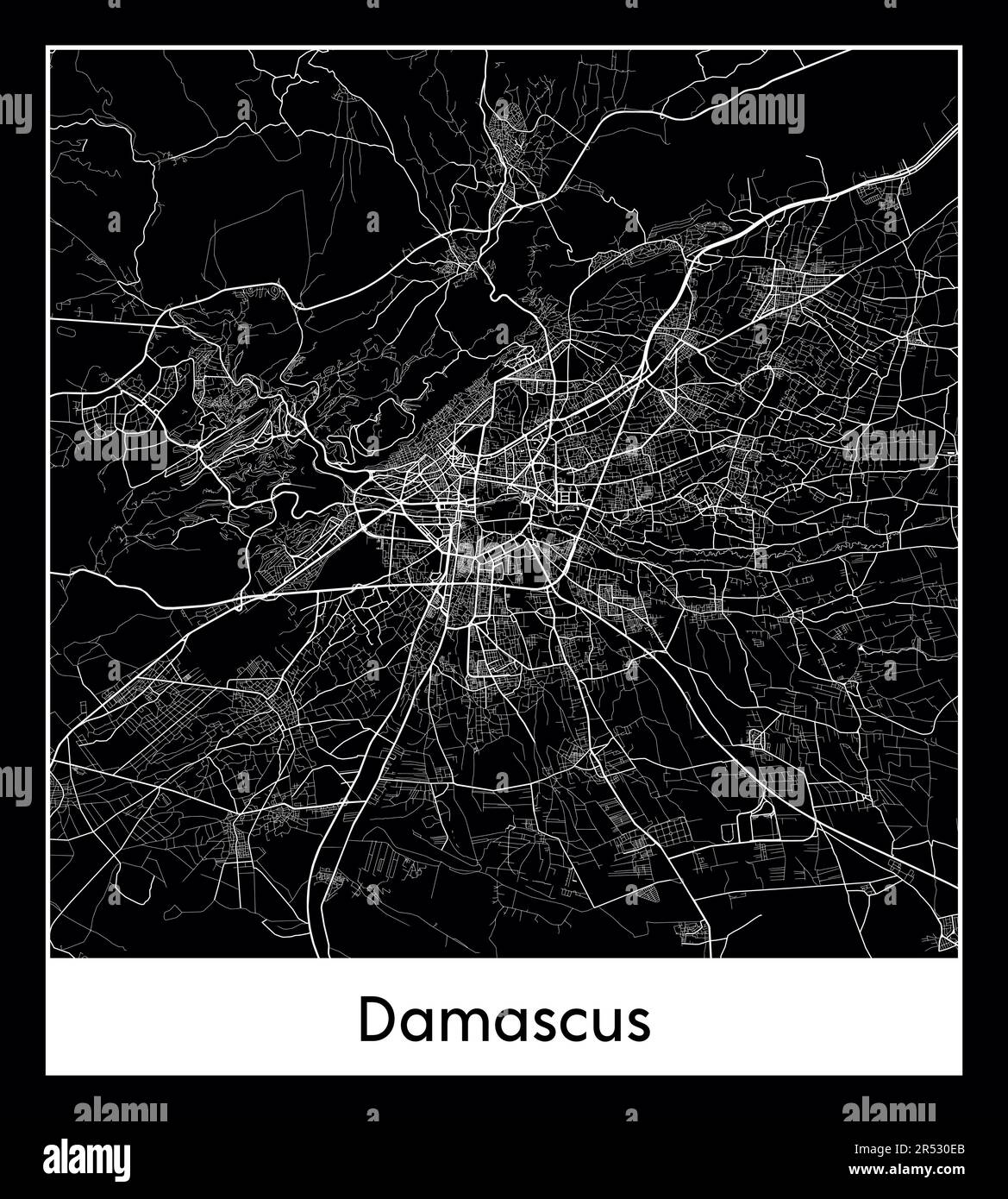 Minimal city map of Damascus (Syria AsMinimal city map of Damascus (Syria Asia)ia) Stock Vector