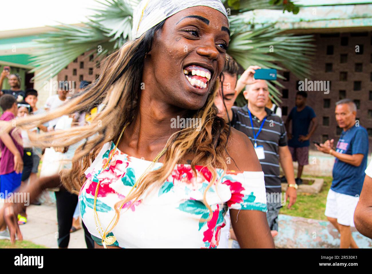 A black Cuban drag queen dances at the annual LGBTQ  celebration in Havana, Cuba Stock Photo