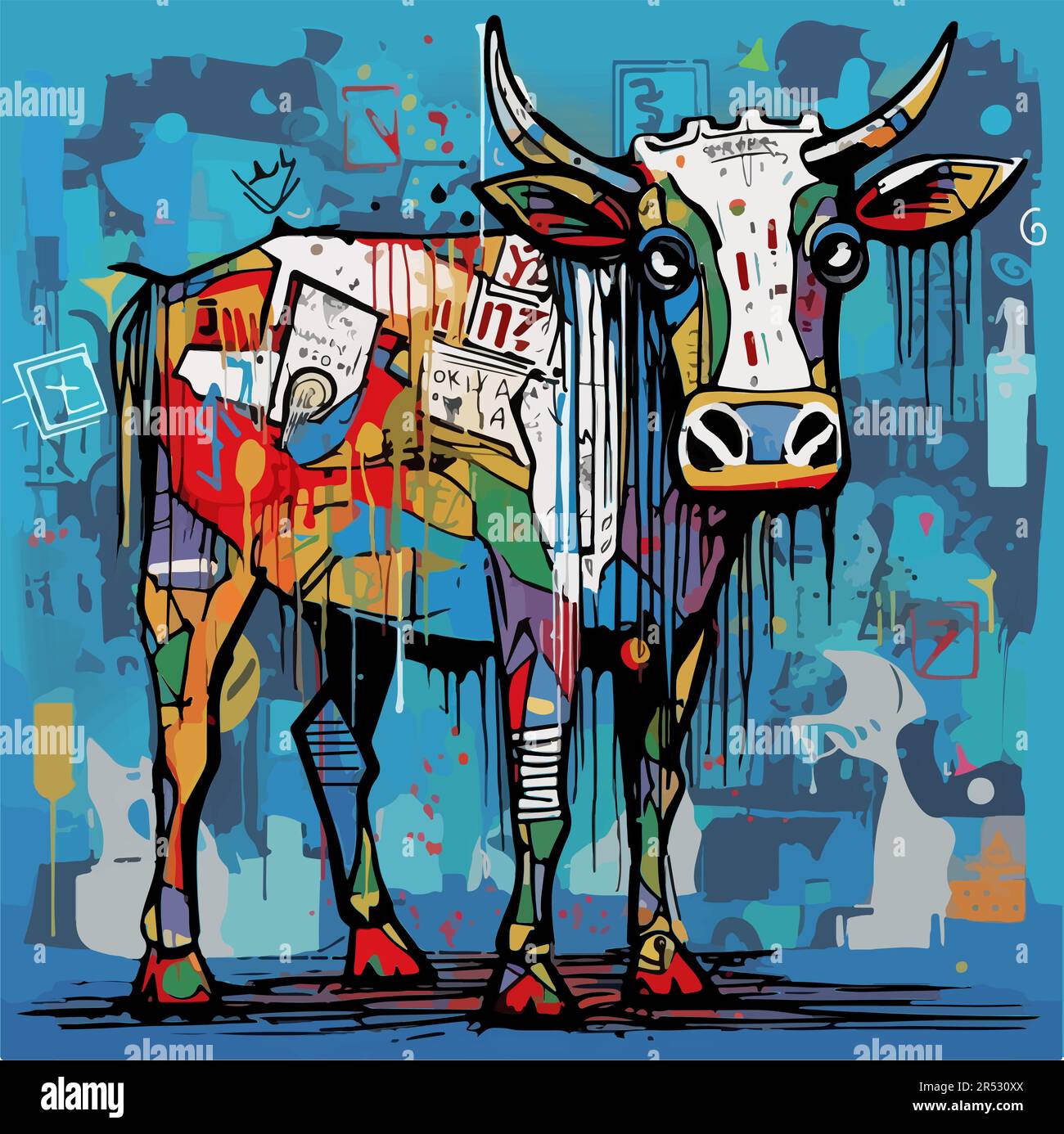 Street art style vector painting of a bull, multicolor Stock Vector
