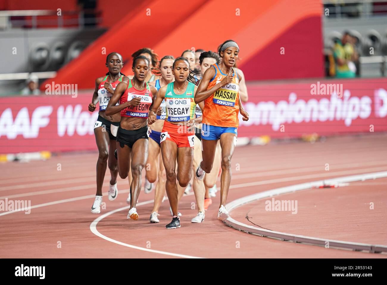Sifan Hassan participating in the 1500 meter at the Doha 2019 World