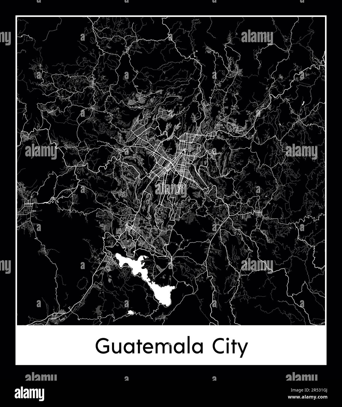 Minimal city map of Guatemala City (Guatemala North America Stock