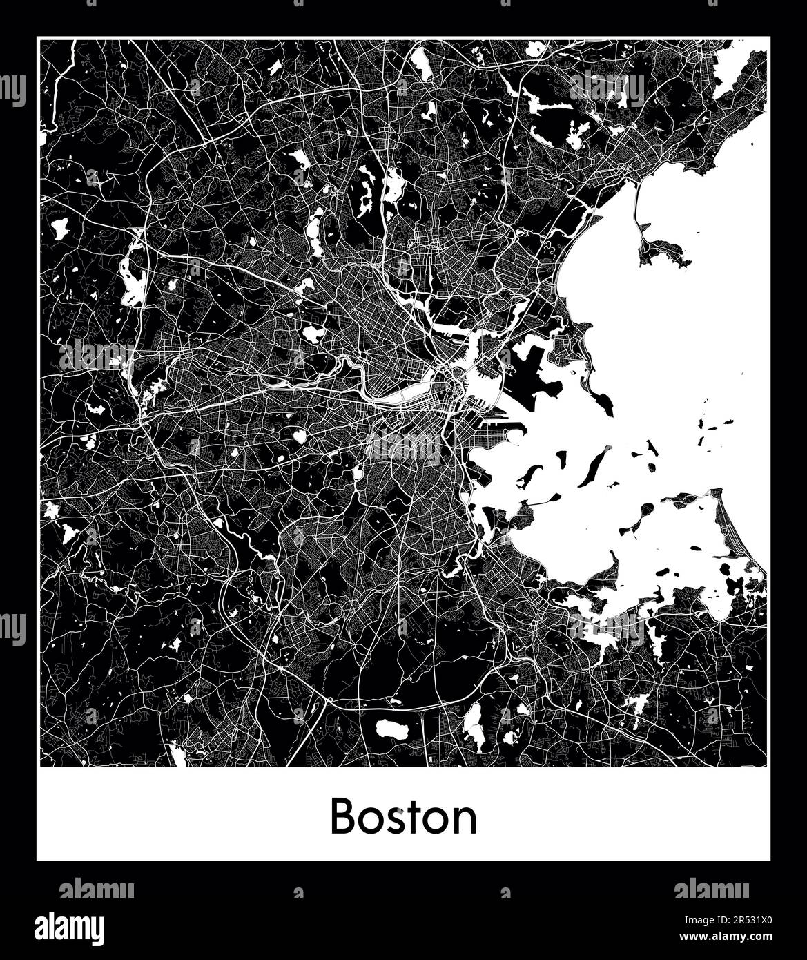 Minimal city map of Boston United - Minimal City Map Of Boston United States North America 2R531X0 