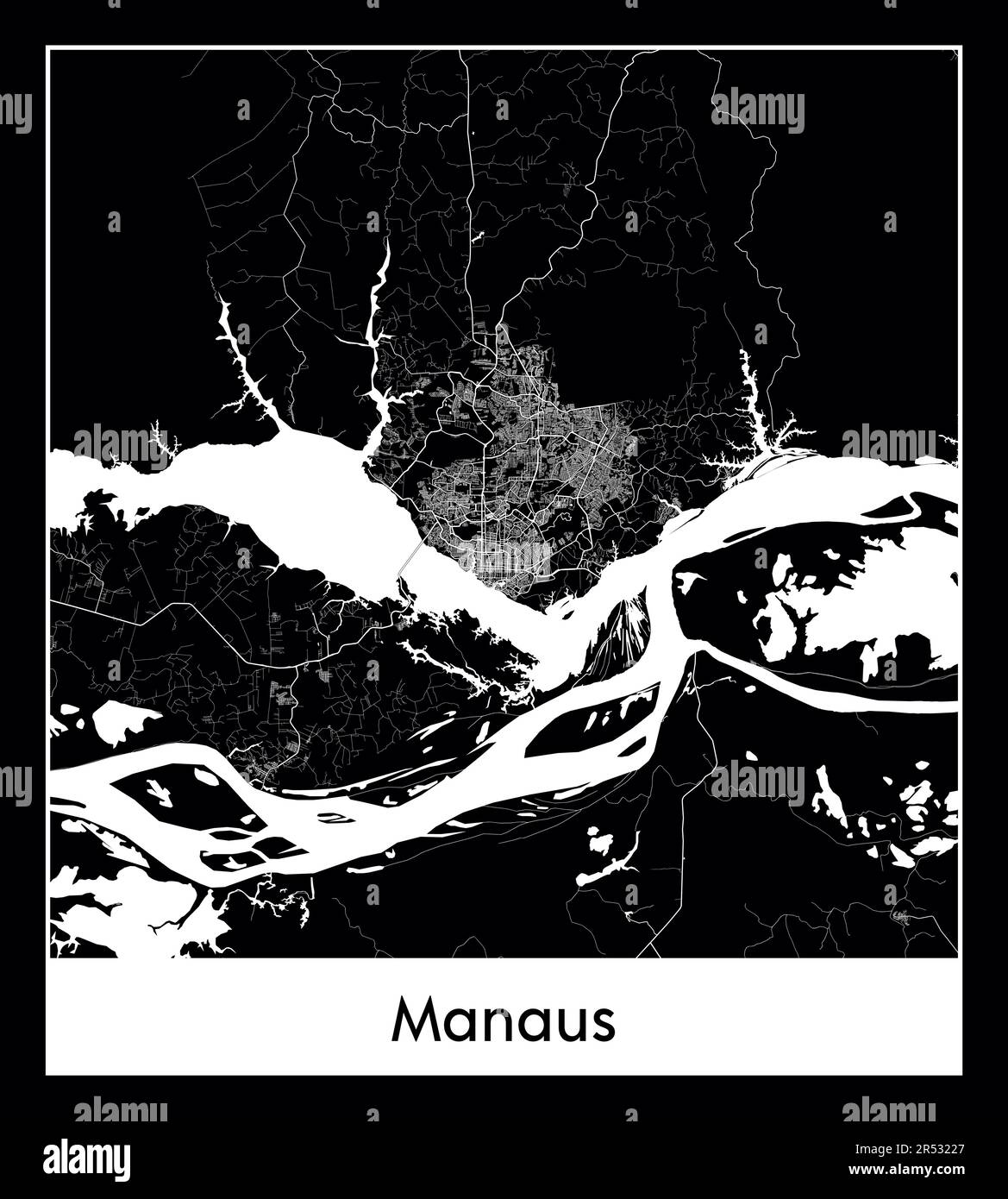 Minimal city map of Manaus (Brazil South America Stock Vector Image