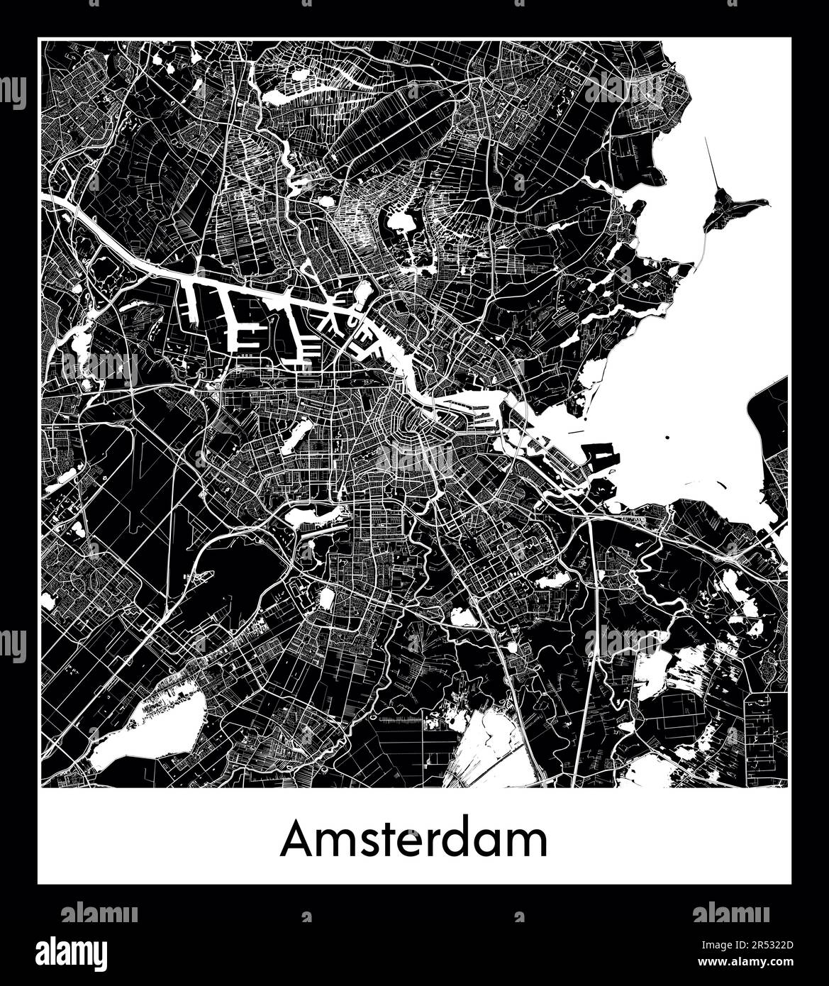 Minimal city map of Amsterdam Europe Stock Vector Image