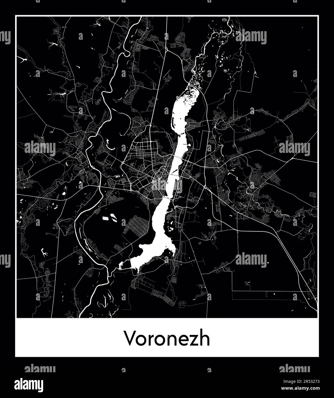 Minimal city map of Voronezh (Russia EMinimal city map of Voronezh (Russia Europe)urope) Stock Vector