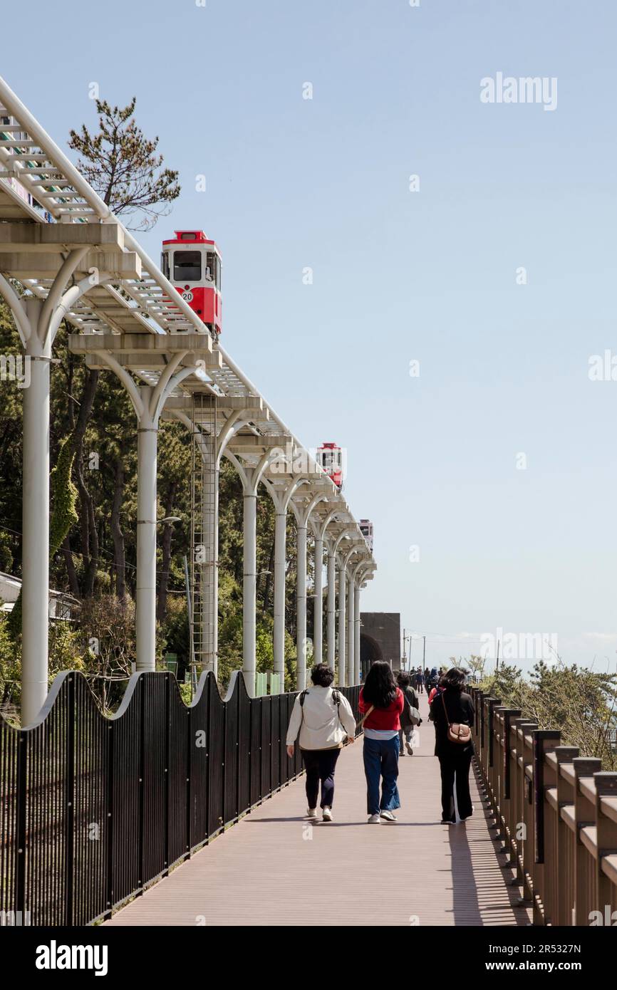 Haeunde Blueline Park, Mipo Station, Beach Train, Haeundae Beach, Busan, South Korea, City by the Sea, People, Visitors, Sun, Summer, Excursion Stock Photo