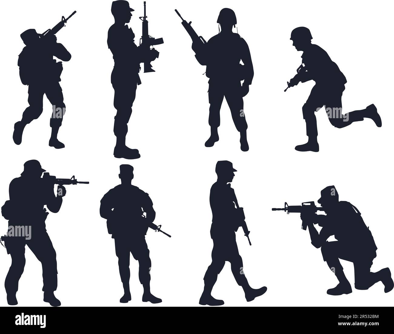 Set of army soldiers black vector illustration Stock Vector