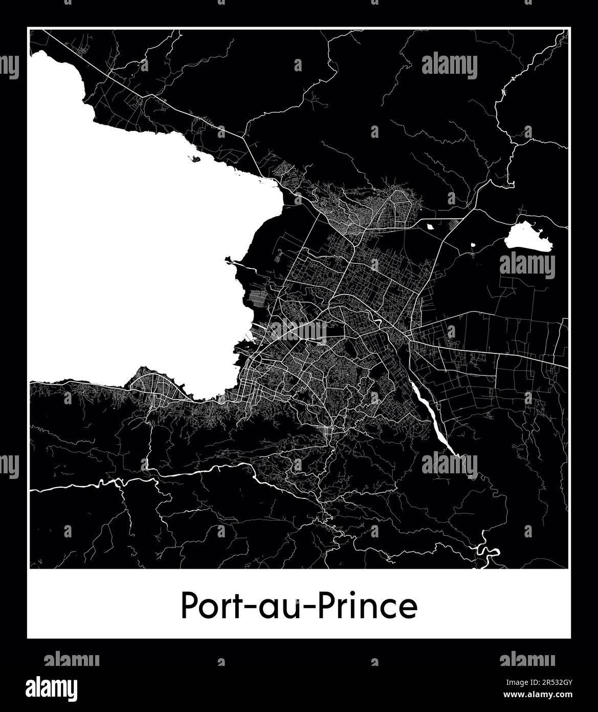 Minimal city map of Port-au-Prince (Haiti North America Stock Vector 