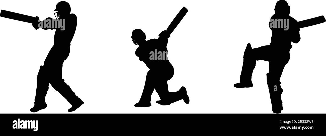 Set of black figure cricket player vector illustration Stock Vector