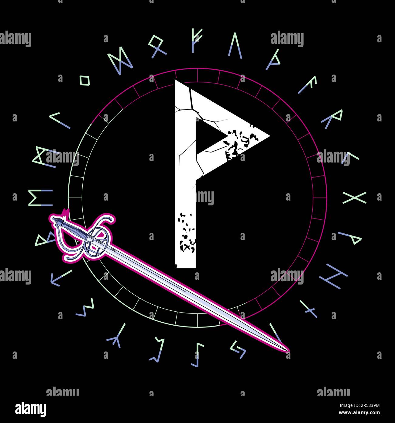 runic letter called Wunjo next to a medieval sword. vector illustration ...