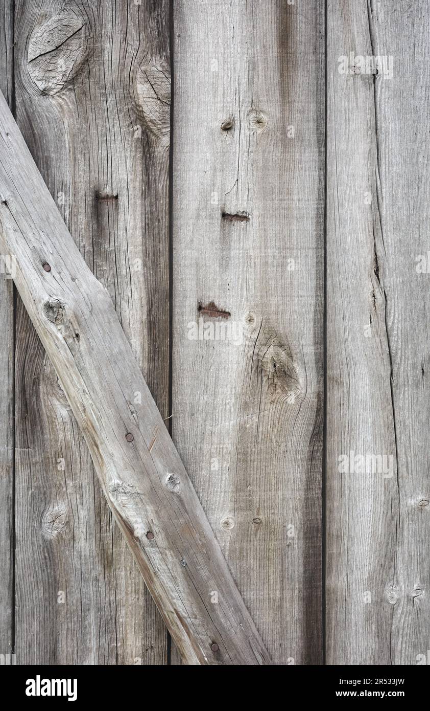 Close up photo of old wooden door, background or wallpaper. Stock Photo