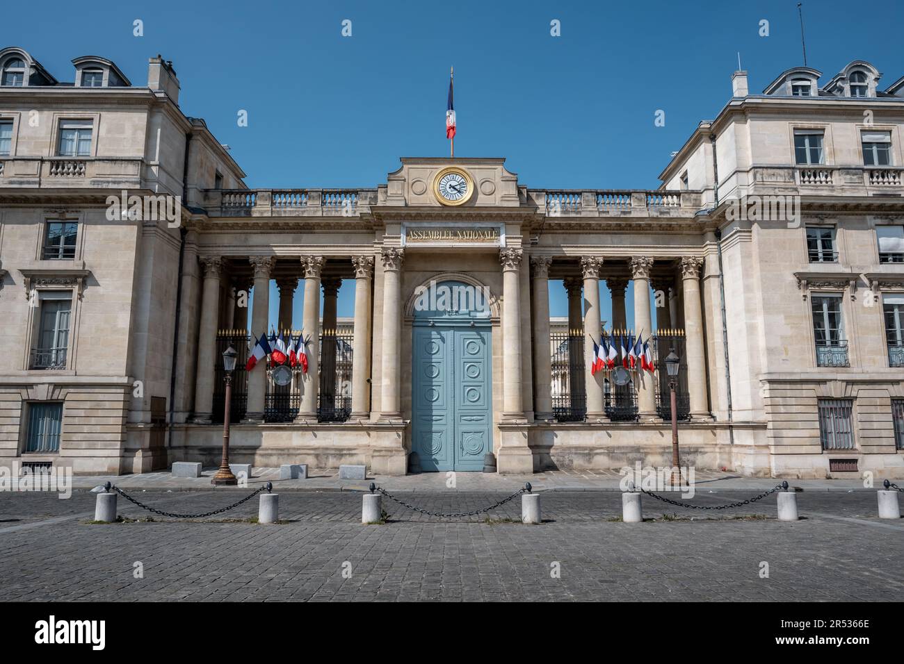 Front door of the French National Assembly on a sunny day Stock Photo