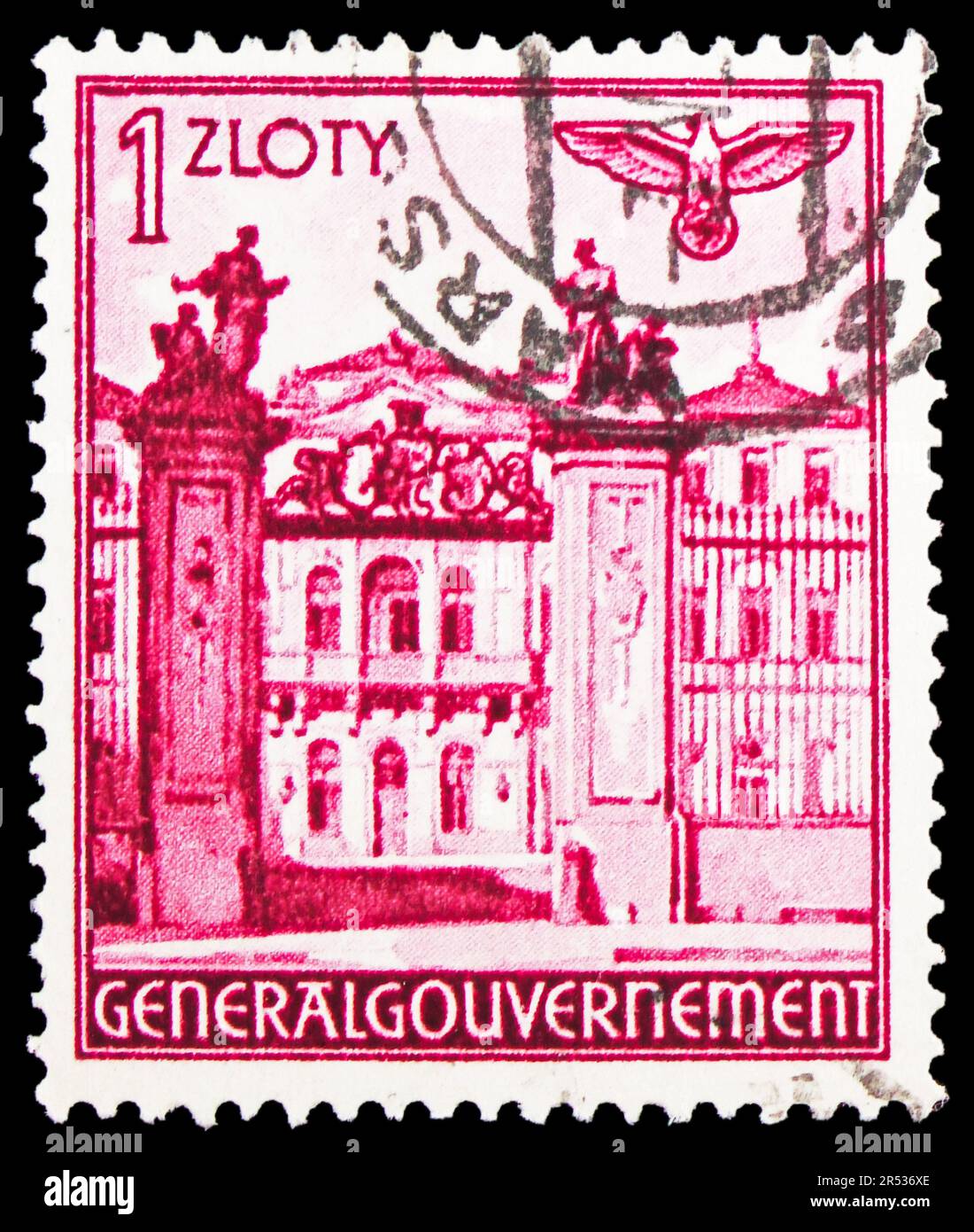 MOSCOW, RUSSIA - MAY 18, 2023: Postage stamp printed in  shows Brühl Palace, Warsaw, Various Views serie, circa 1940 Stock Photo
