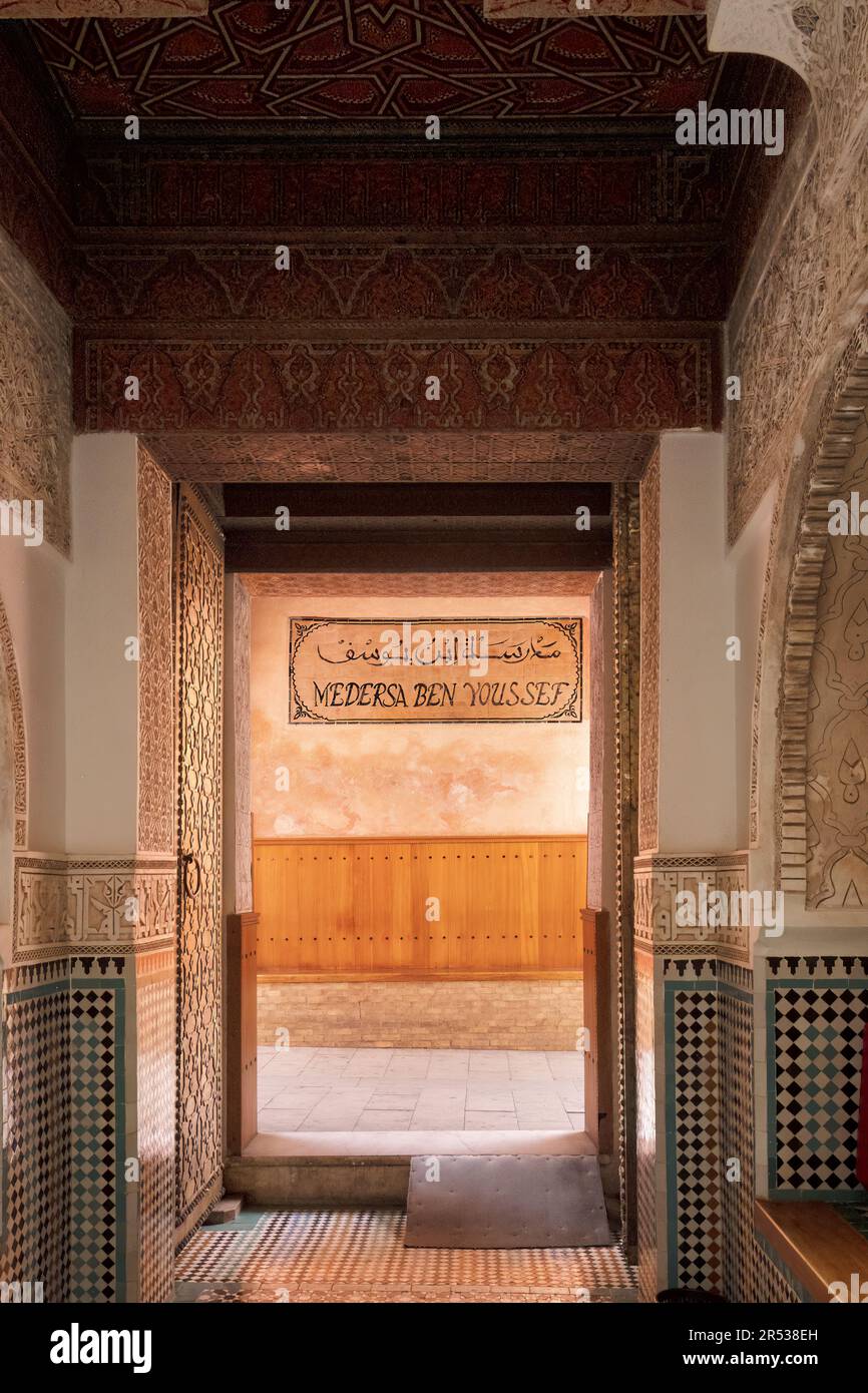 Ali ben Youssef Medersa, Marrakesh is a former theological college and now a major tourist attraction attracting thousands of visitors every year. Stock Photo