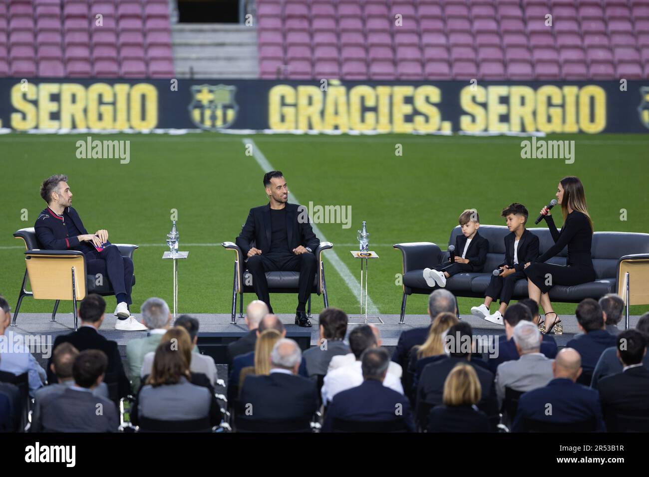 Barcelona, Spain. 31st May, 2023. BARCELONA, SPAIN - MAY 31: .Sergio Busquets and his family during his farewell at the Spotify Camp Nou on May 31, 2023 in Barcelona, Spain (Credit Image: © Gerard Franco/DAX via ZUMA Press Wire) EDITORIAL USAGE ONLY! Not for Commercial USAGE! Stock Photo