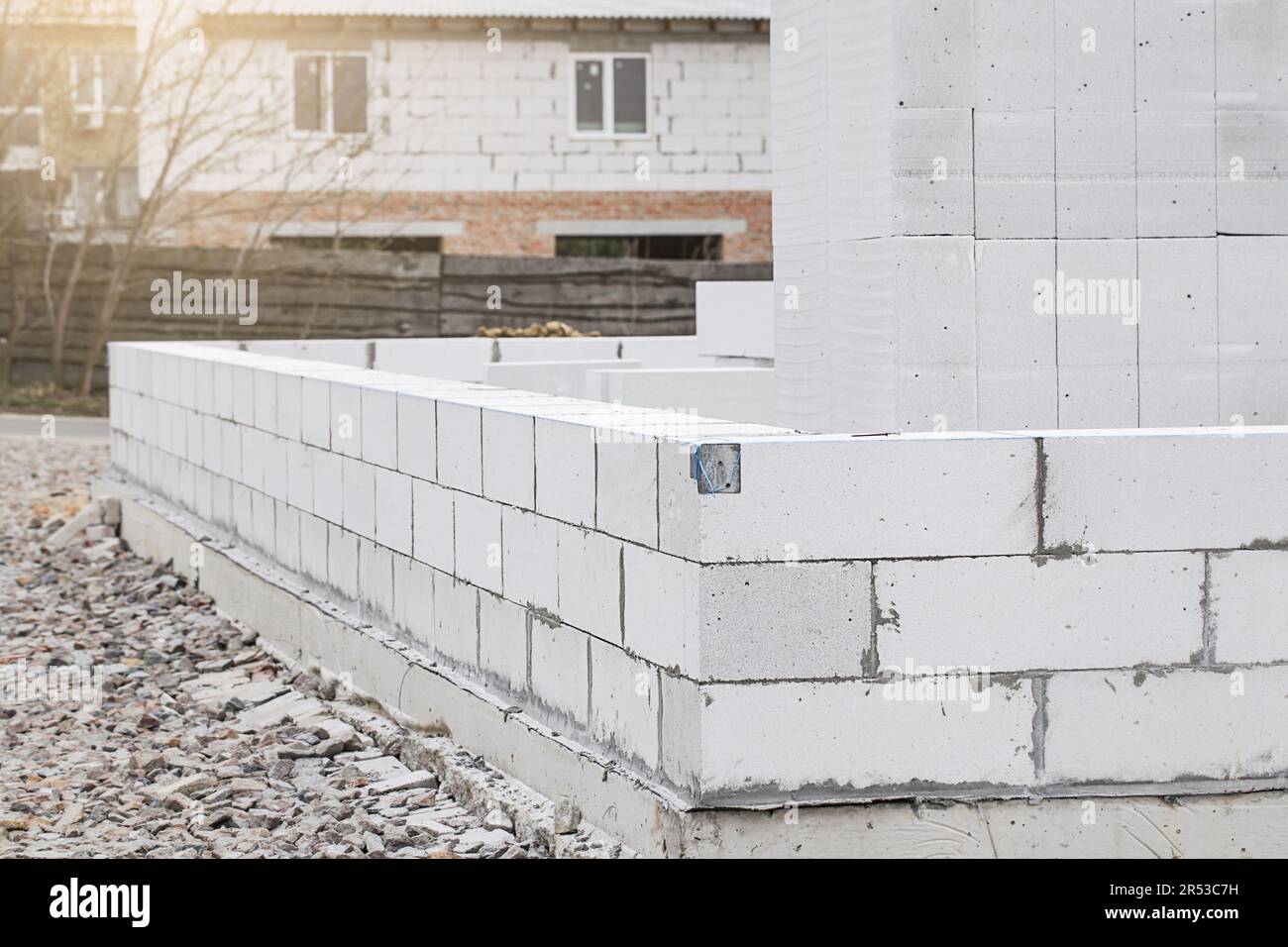 Aerated Concrete. Unfinished house wall made from aerated autoclaved