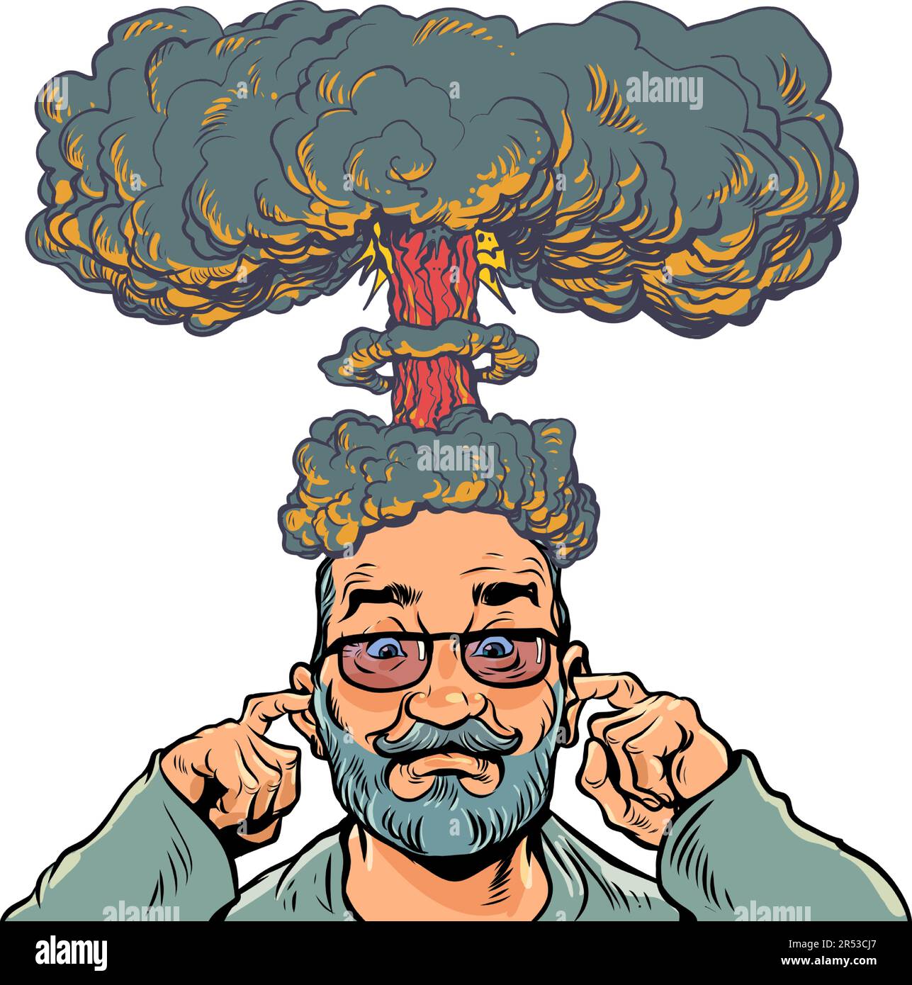 Brain explosion. A strong load on the thoughts of a person. A man with