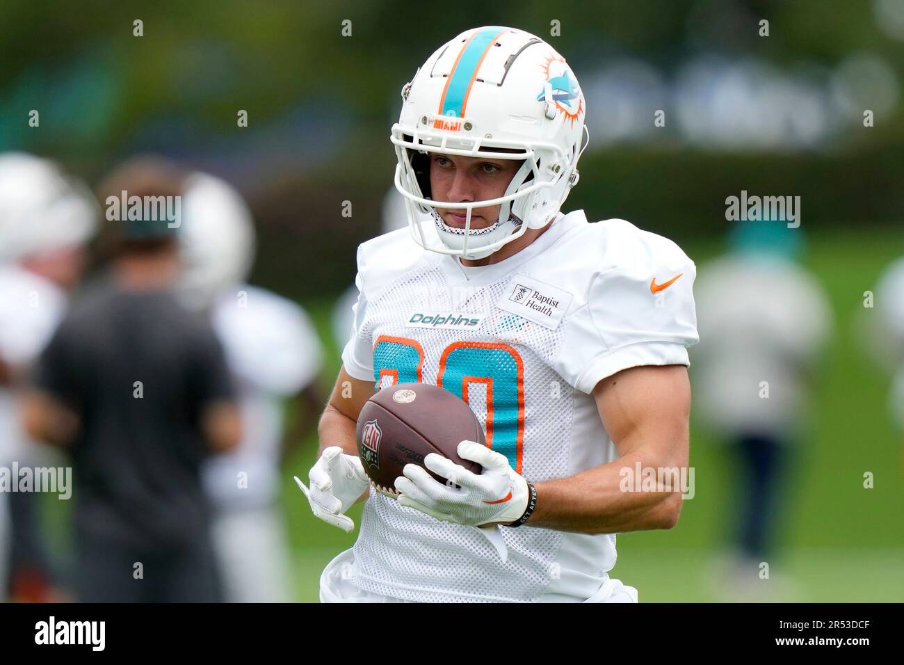 Miami Dolphins tight end Tanner Conner runs drills during practice at