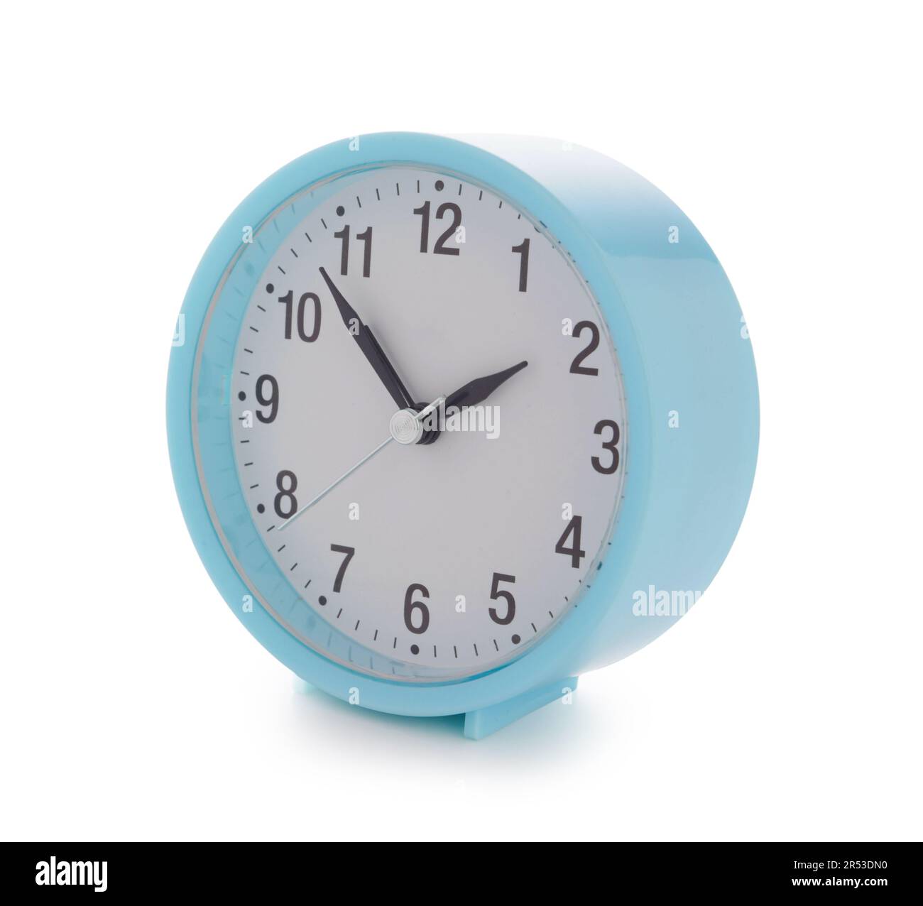 Blue alarm clock on white background Stock Photo - Alamy