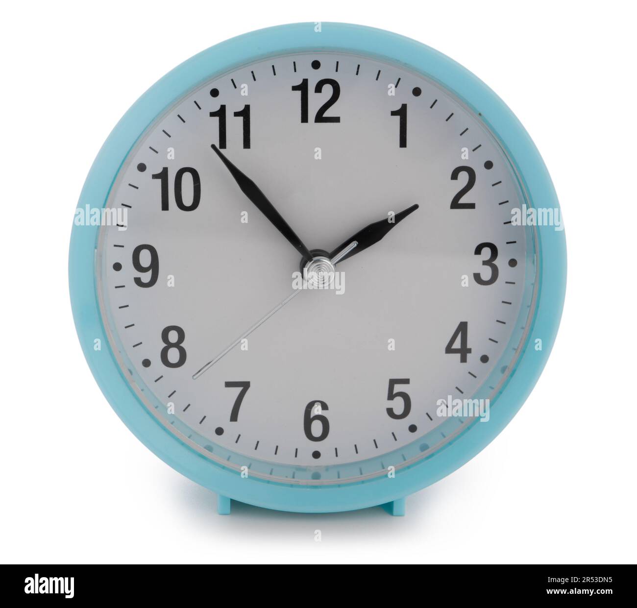 Blue alarm clock on white background Stock Photo - Alamy