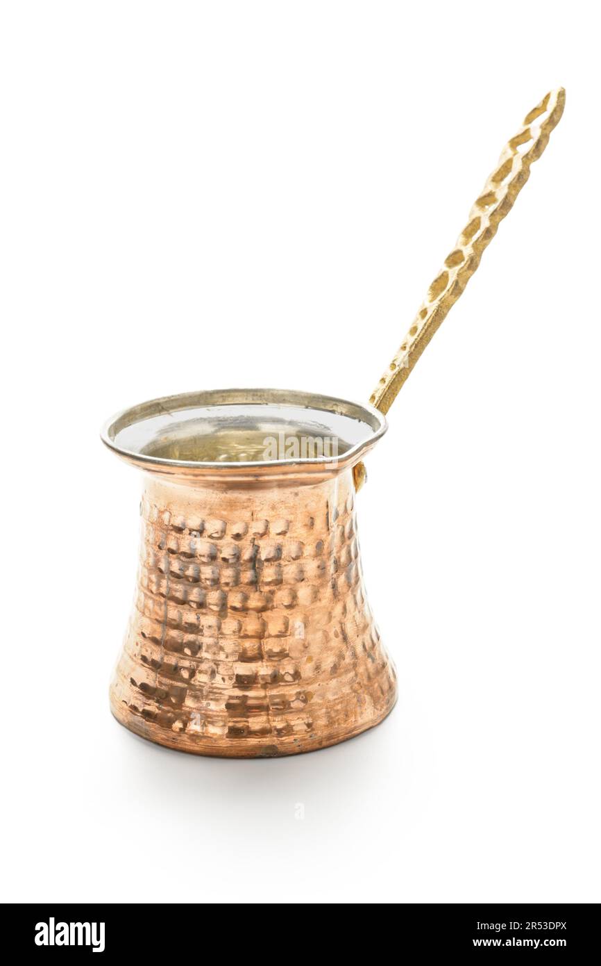 Copper cezve on white background Stock Photo - Alamy