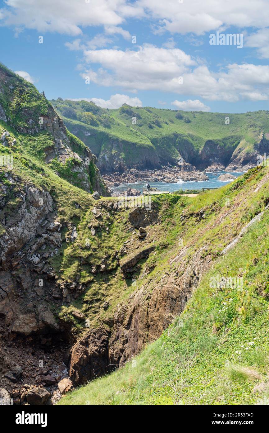 Devil's Hole and viewing platform, St Mary Parish, Jersey, Channel Islands Stock Photo