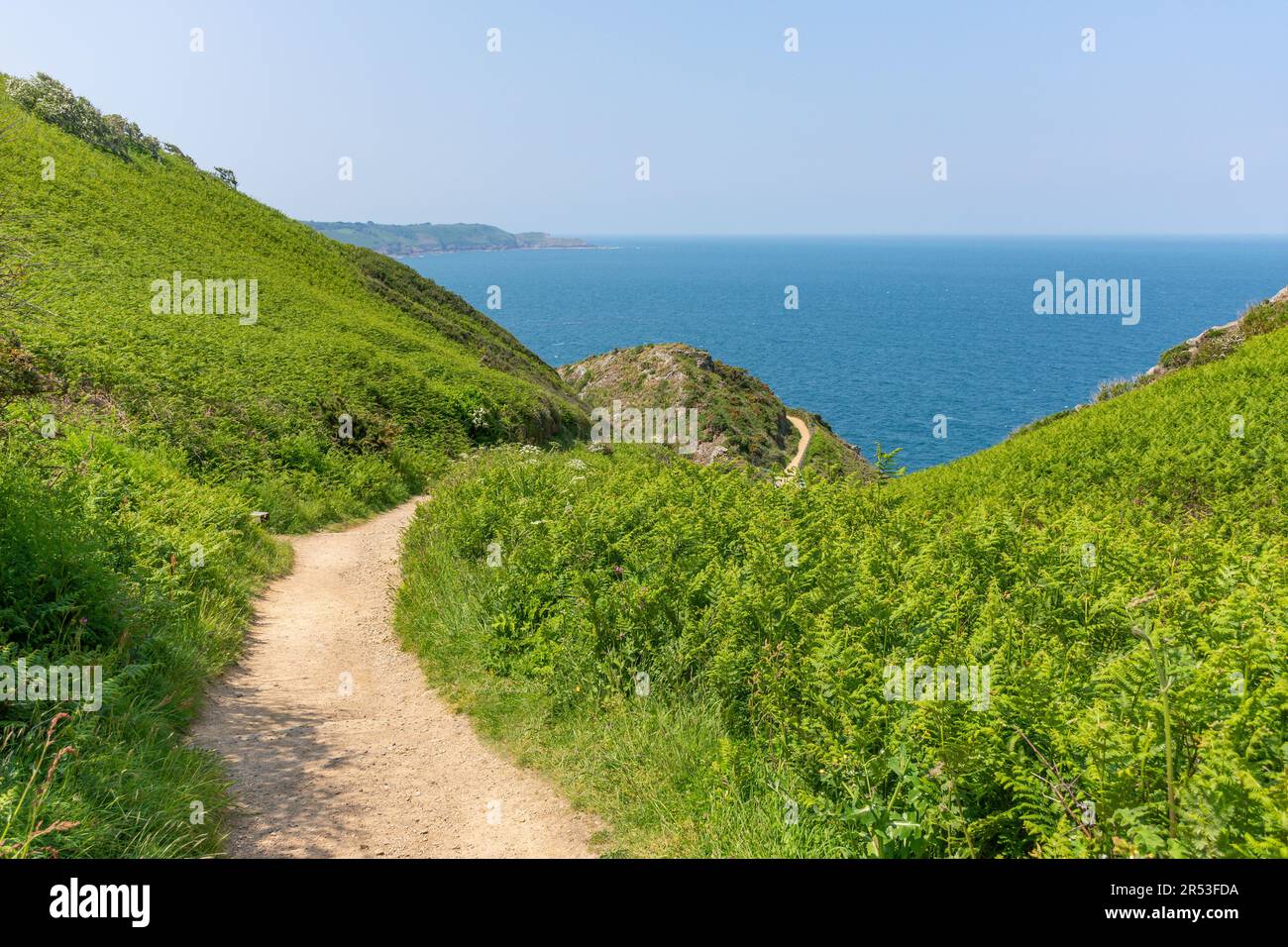 Walking track down to Devil's Hole Viewing Platform, Devil's Hole, St Mary Parish, Jersey, Channel Islands Stock Photo