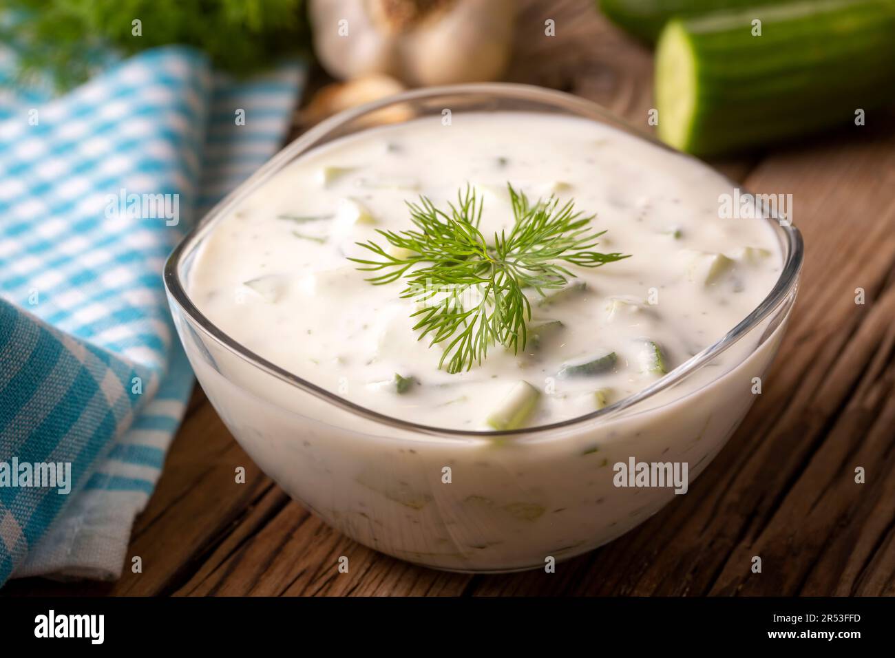 Traditional delicious appetizer; tzatziki (Turkish name; cacik) Stock Photo